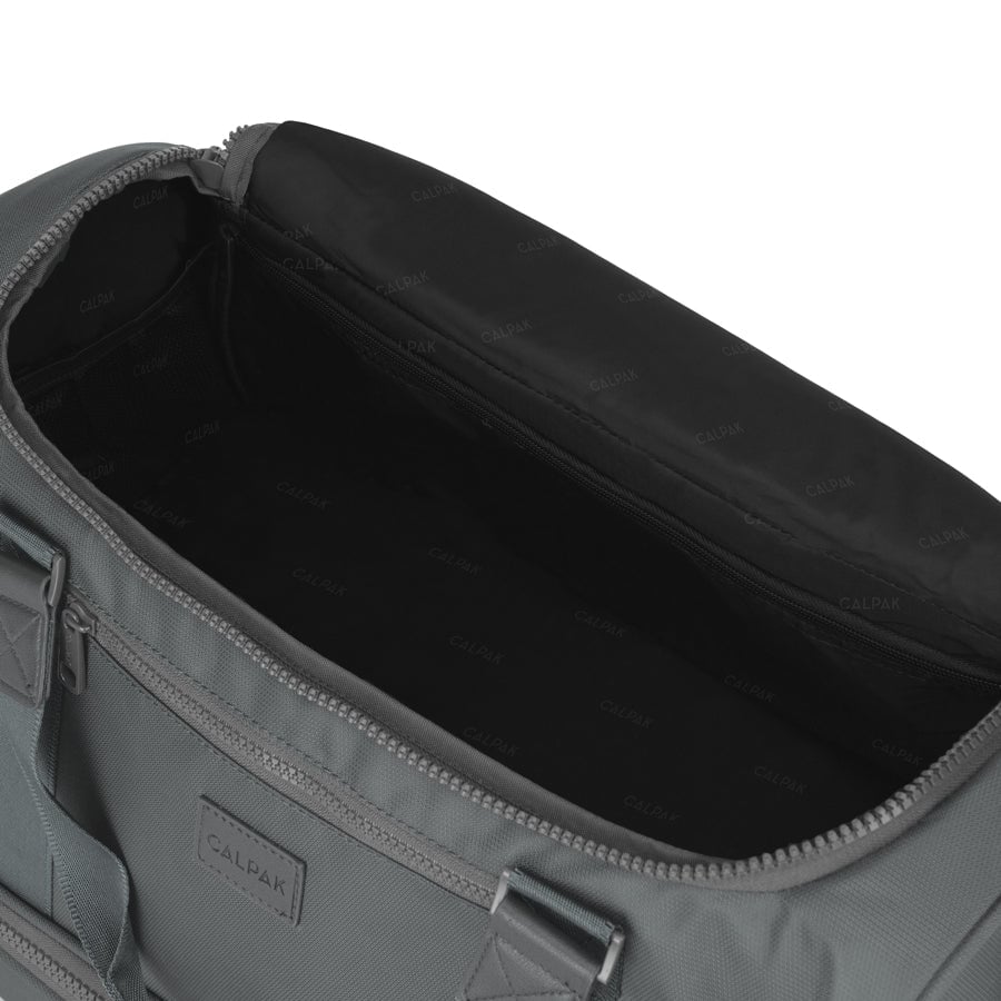 CALPAK Stevyn duffel bag in slate - open bag